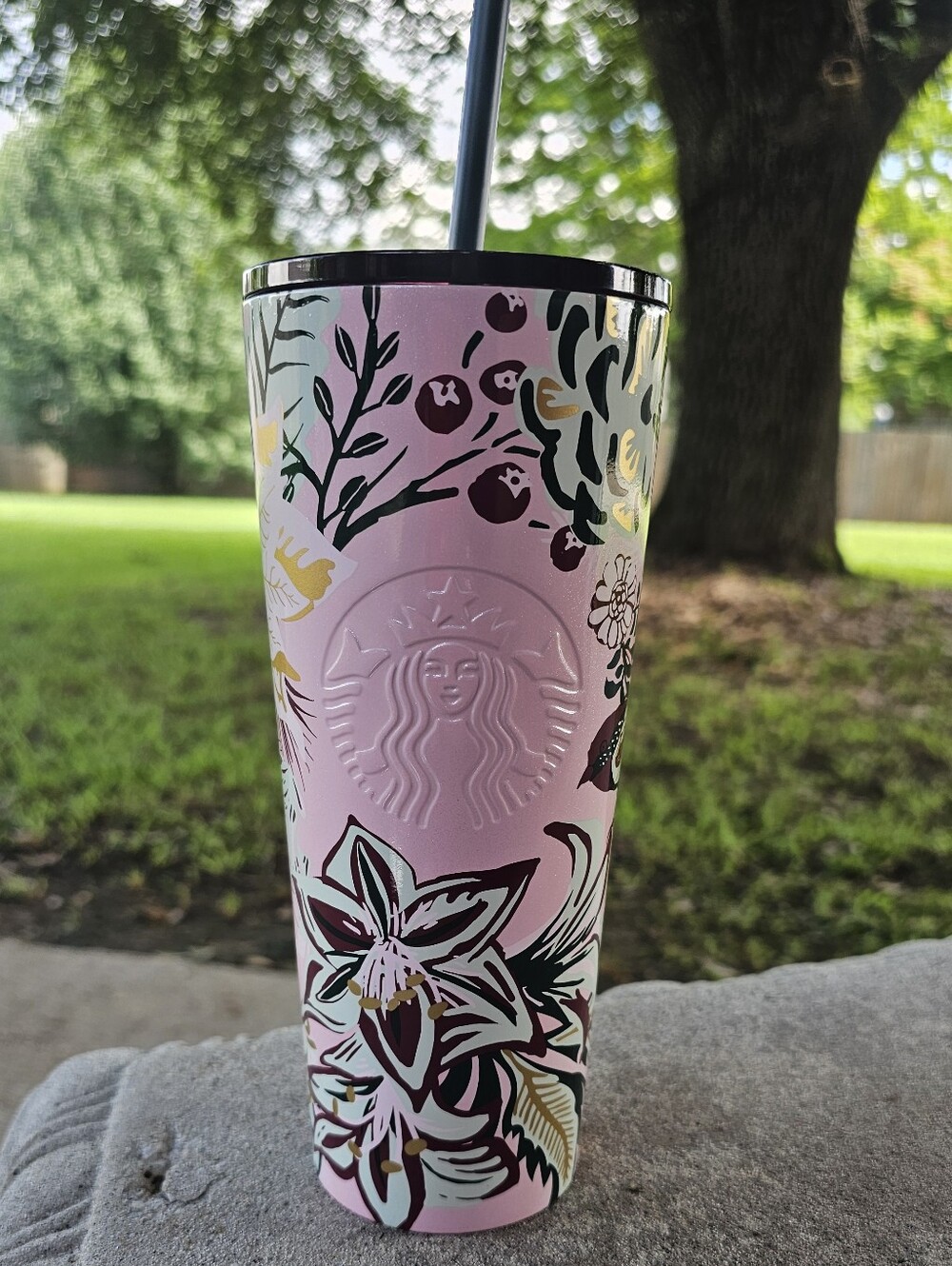 Starbucks Pink Shimmer Floral Stainless Tumbler